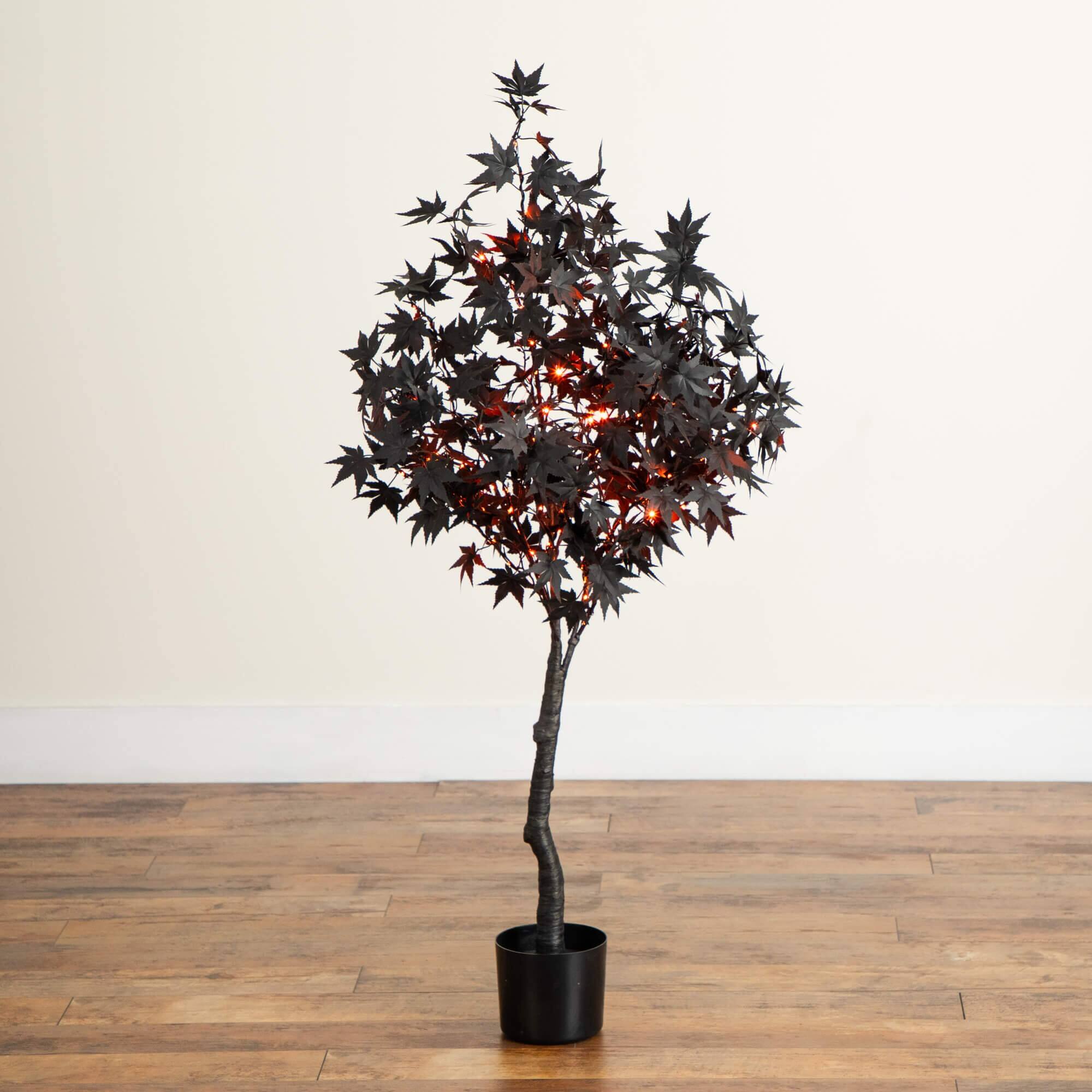 4ft. Pre-Lit Artificial Halloween Black Maple Tree with 180 Orange & Purple LED Lights